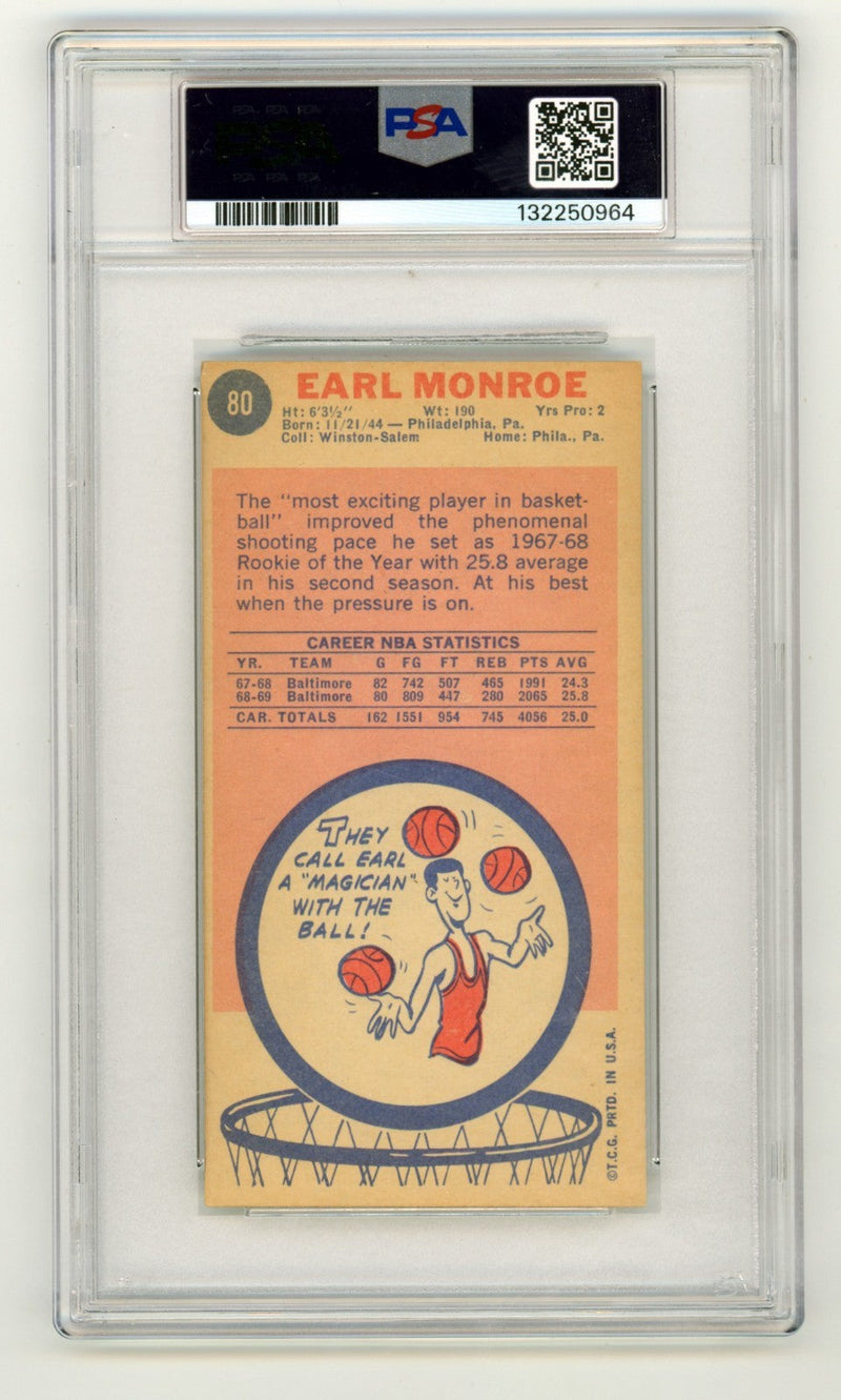 Earl Monroe 1969-70 Topps #80 Tall Boy Rookie RC w/ Pearl HOF Signed PSA 10 Auto