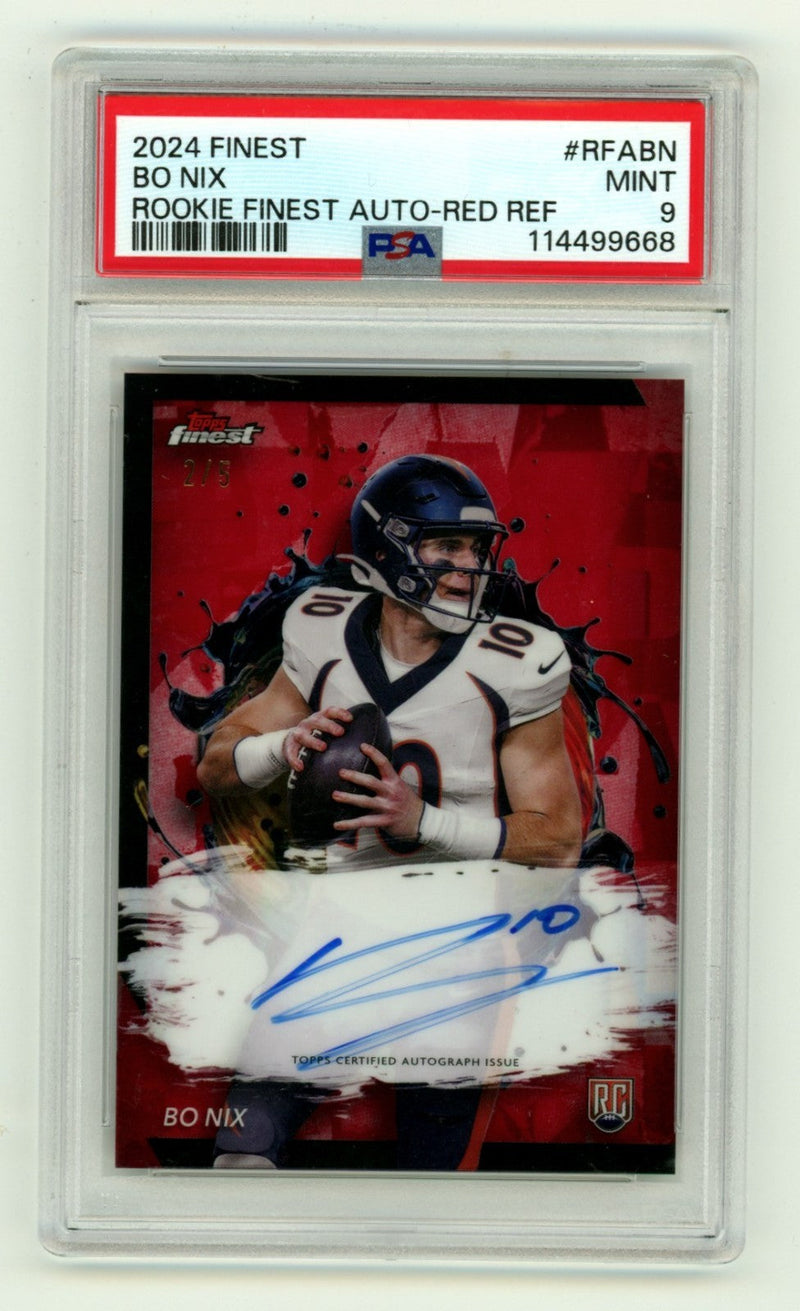 Bo Nix 2024 Topps Finest Rookie Auto Red Refractor #2/5 RC PSA 9 Denver Broncos