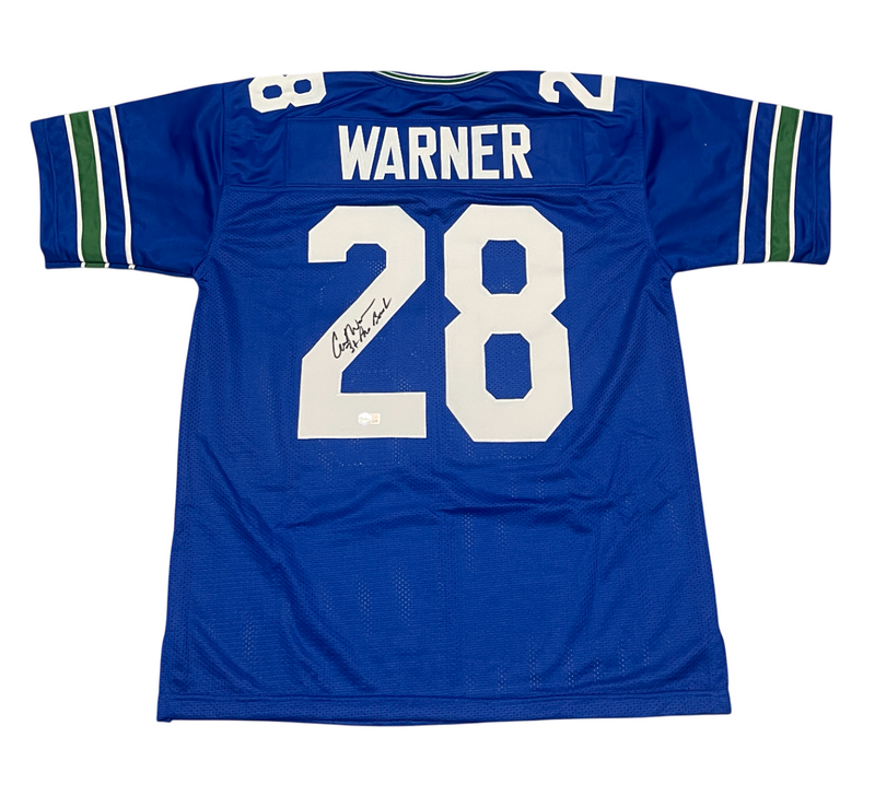 Curt Warner Signed Seahawks Custom Jersey w/ 3x Pro Bowl Beckett BAS COA