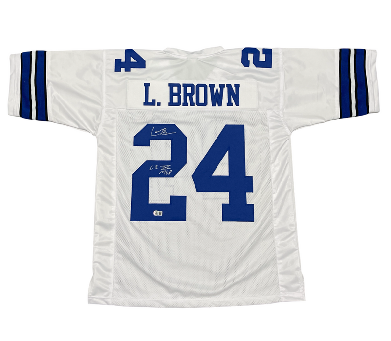 Larry Brown Signed Dallas Cowboys Custom Jersey w SB XXX MVP Beckett Wit BAS COA