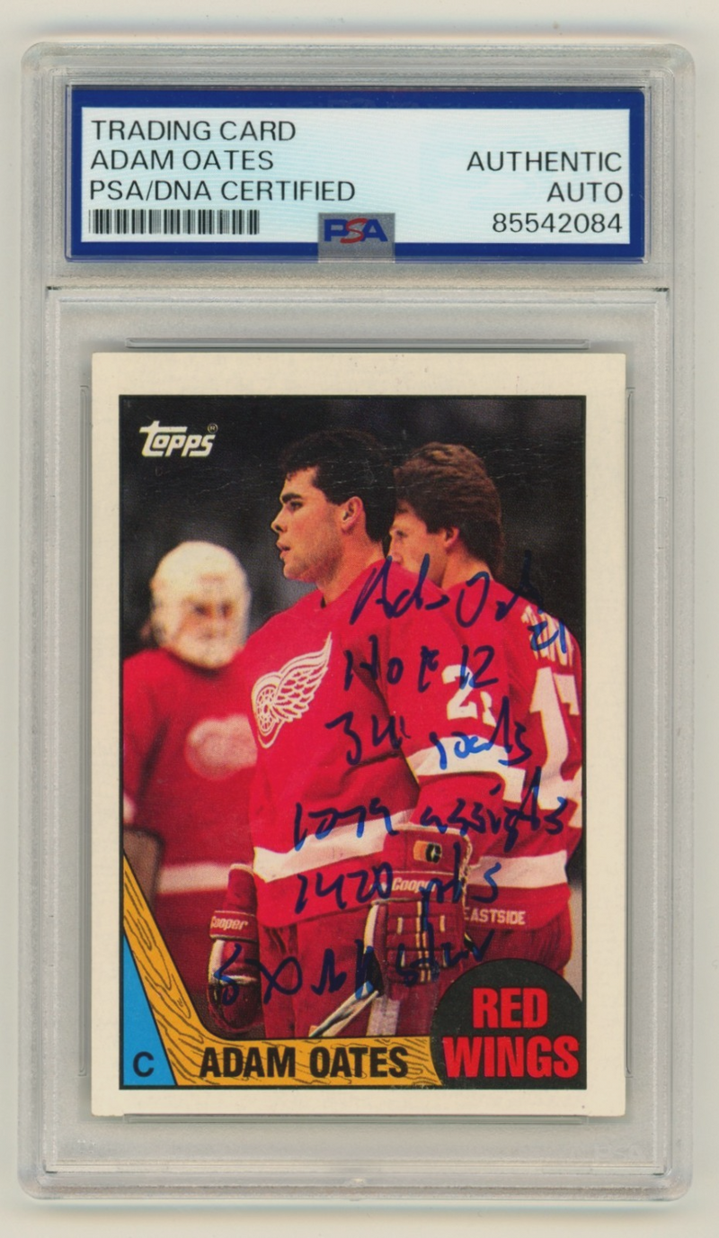 Adam Oates 1987-88 Topps #123 Signed Rookie RC w/ 5 Insc. PSA Authentic Auto HOF