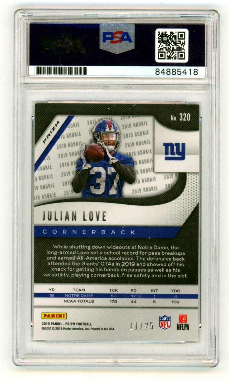Julian Love 2019 Panini Prizm 320 Camo Prizm Full Name Signed Auto RC /25 PSA 10