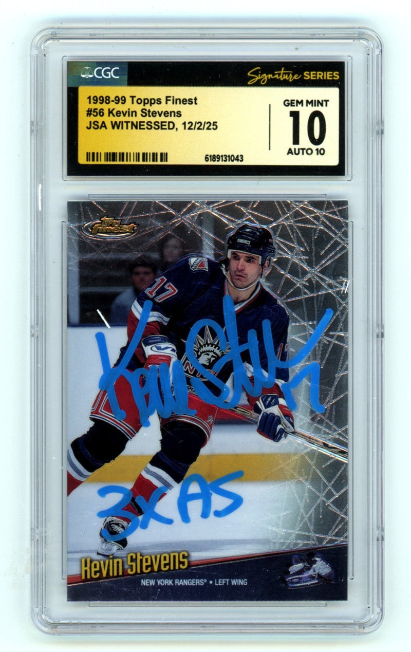 Kevin Stevens 1998-99 Topps Finest SIgned w/ Insc. JSA CGC 10 10 Auto Rangers