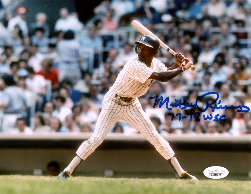 Mickey Rivers Signed New York Yankees 8x10 Photo w/ 77-78 WSC JSA COA #1