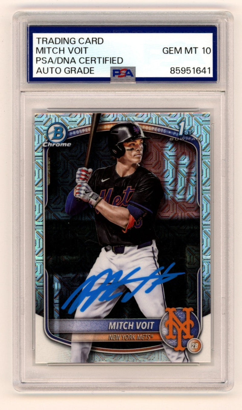 Mitch Voit 2025 Bowman Chrome Signed 1st Mojo Refractor Prospect RC PSA 10 Auto