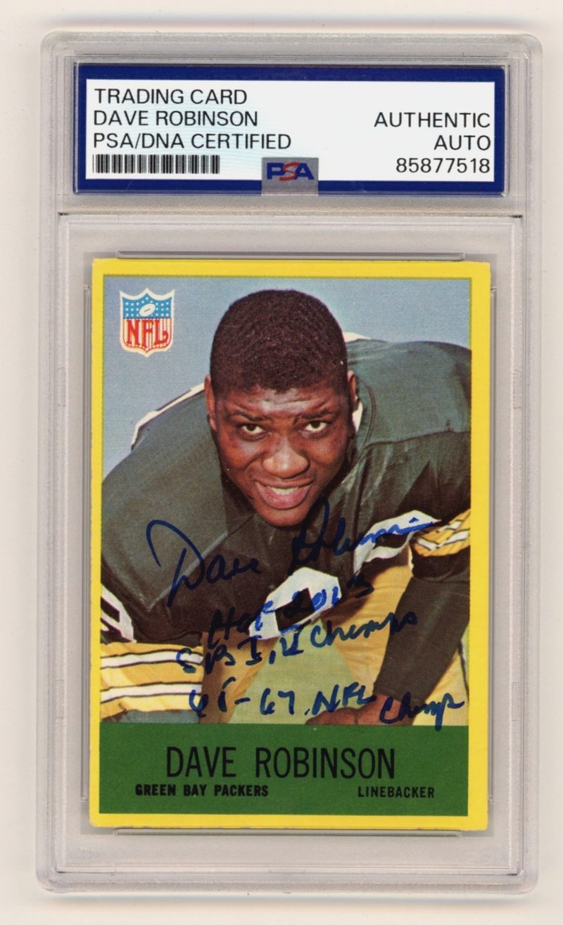 Dave Robinson 1967 Philadelphia #80 Signed Rookie RC w 3 Insc PSA Authentic Auto