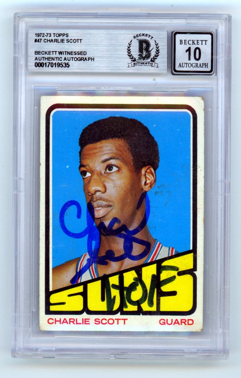 Charlie Scott 1972-73 Topps #47 Signed w/ HOF Inscription Beckett BGS 10 Auto