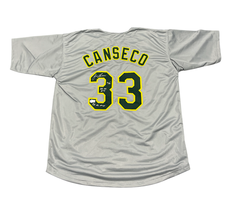 Jose Canseco Signed Athletics Custom Jersey w/ 3 Insc Beckett Wit BAS COA