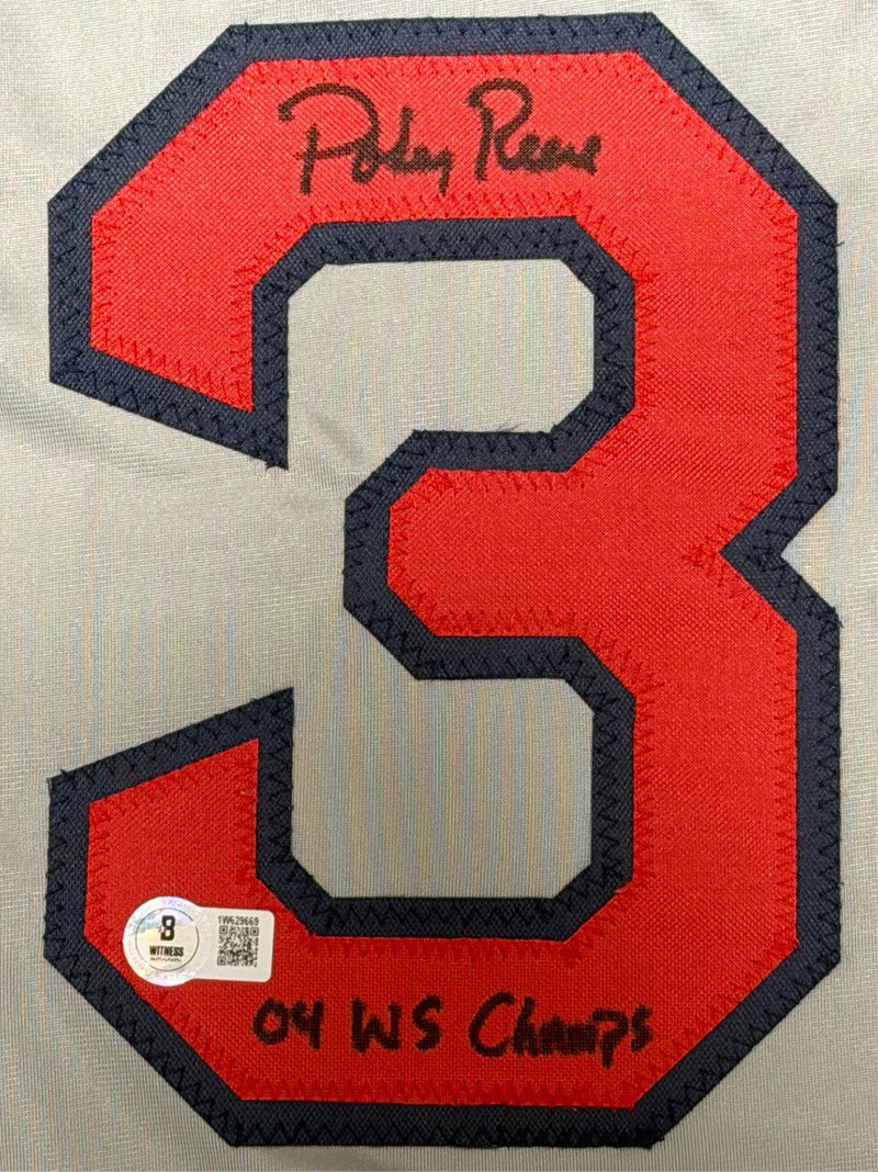 Pokey Reese Signed Red Sox Custom Jersey w/ 04 WS Champs Beckett Witness BAS COA