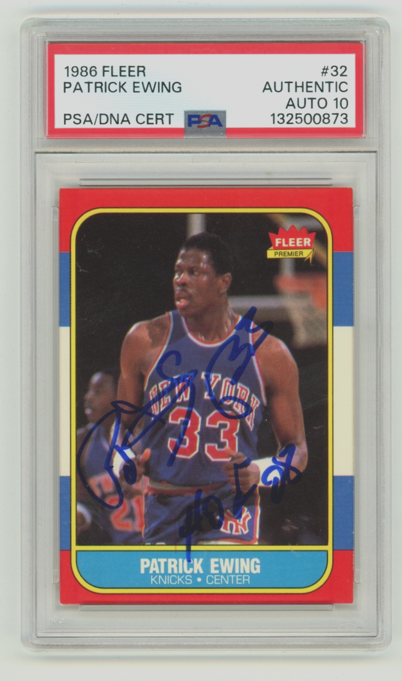 Patrick Ewing 1986-87 Fleer #32 Signed Rookie RC w/ HOF 08 Insc. PSA 10 Auto