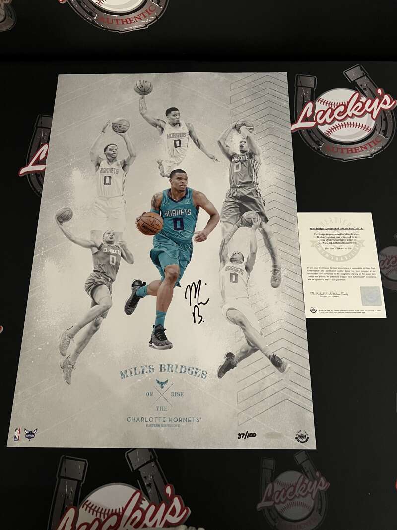Miles Bridges Signed Auto 24x16 Photo On The Rise LE /100 Upper Deck UDA COA