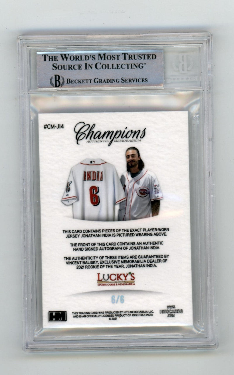 Jonathan India 2021 Hits Memorabilia Champions Ice Patch Auto RC #6/6 BGS