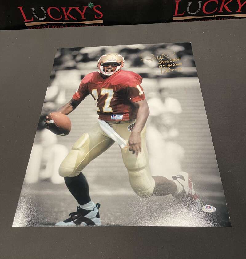 Charlie Ward Signed 16x20 Photo w/ 2006 CHOF 93 Heisman Champs FSU PSA COA