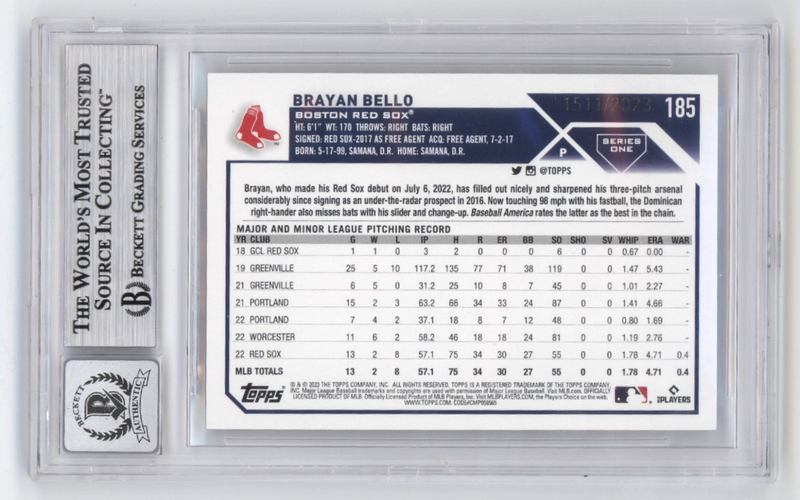 Brayan Bello 2023 Topps #185 Gold Signed Rookie RC /2023 Beckett BGS 10 Auto