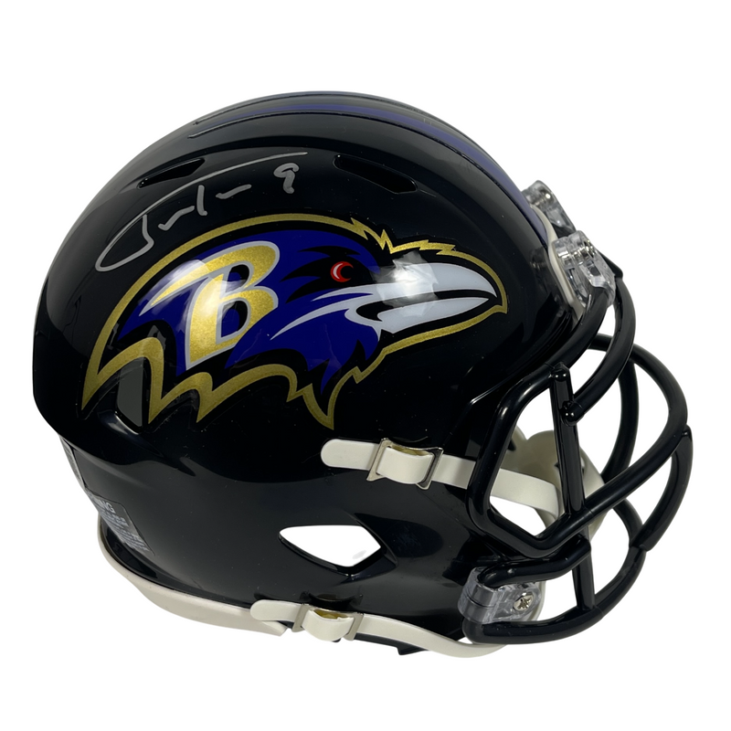 Justin Tucker Signed Ravens Speed Mini Helmet Beckett Witness BAS COA