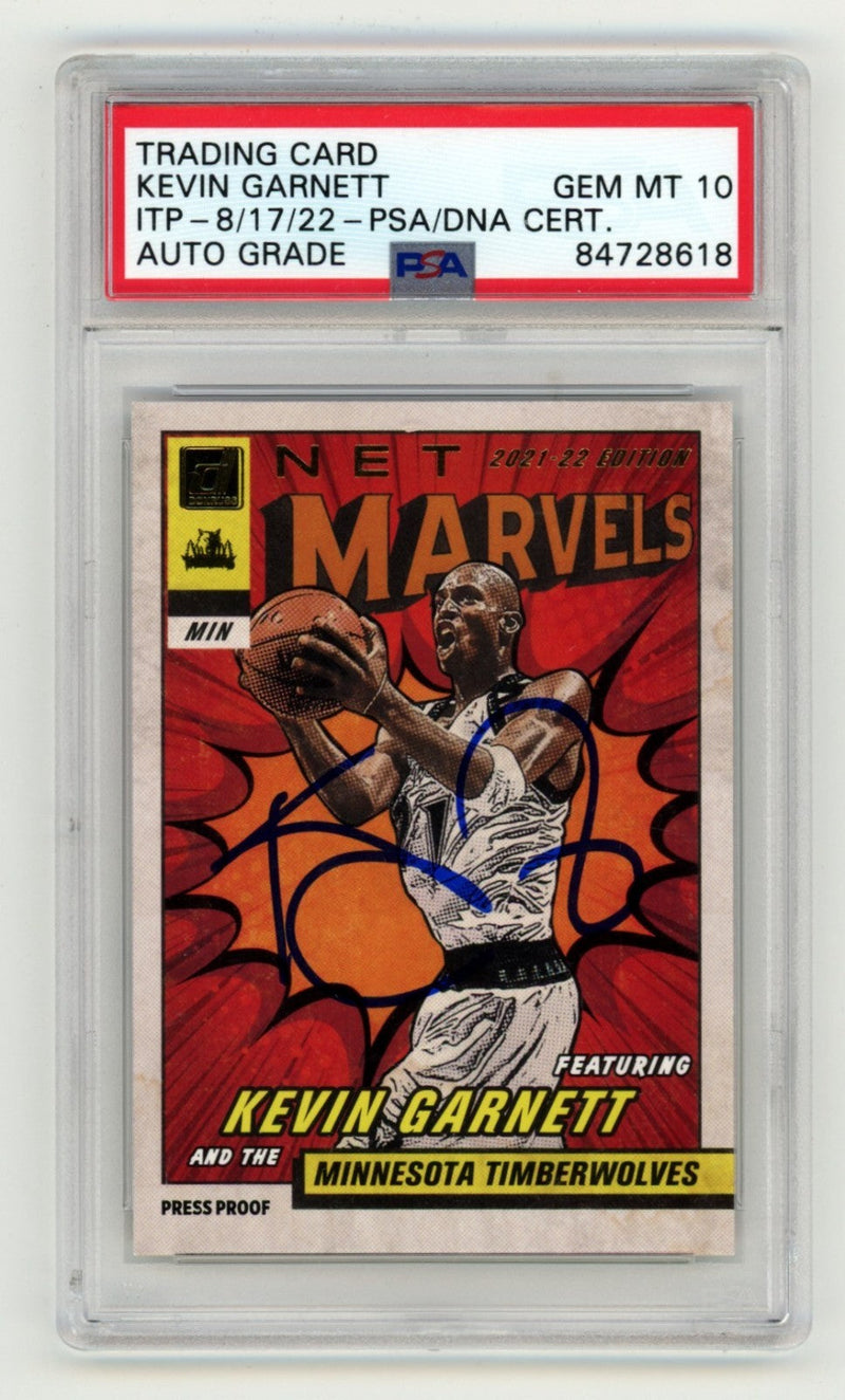 Kevin Garnett 2021-22 Donruss Net Marvels Gold Press Proof Signed PSA 10 Auto