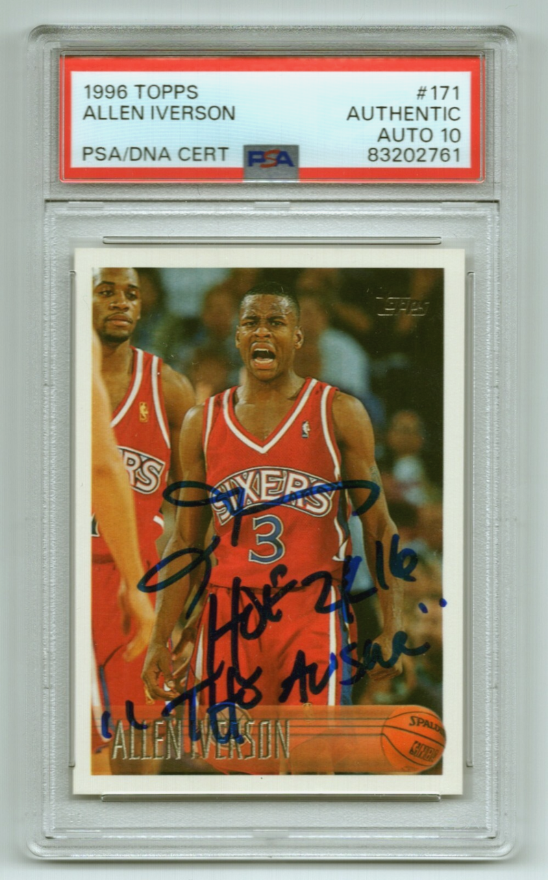 Allen Iverson 1996 Topps #171 Rookie RC Signed w/ HOF & The Answer PSA 10 Auto