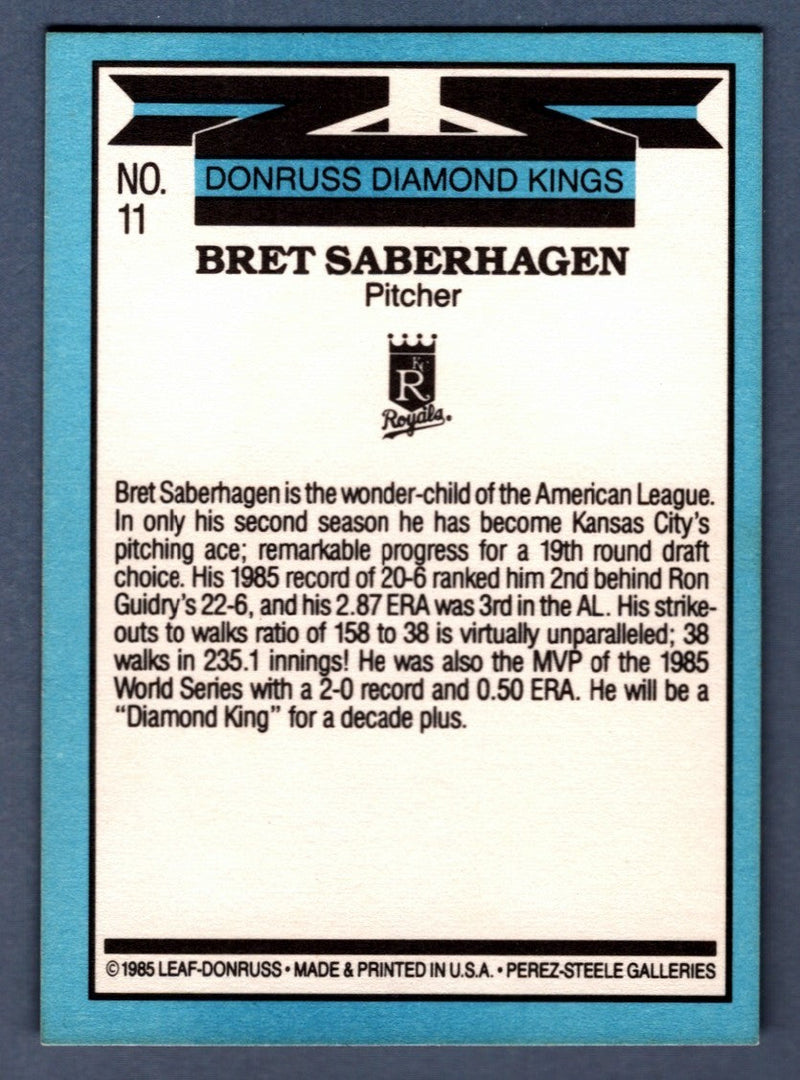 Bret Saberhagen Signed 1985 Donruss Diamond Kings #11 RC LSCM COA Royals