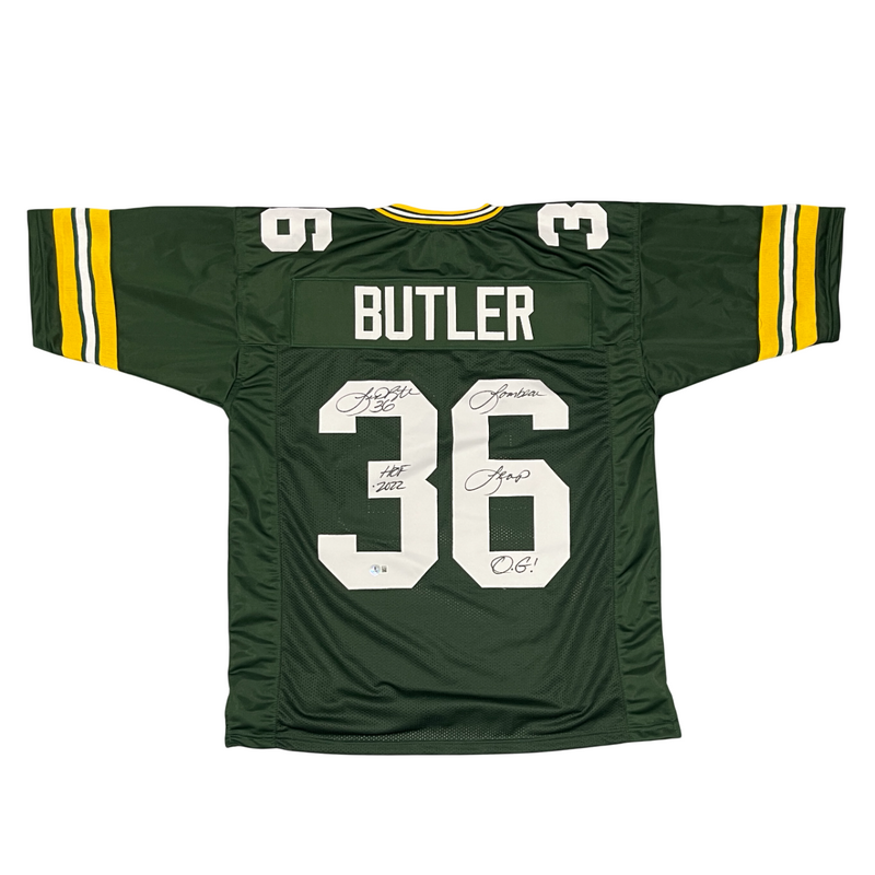 LeRoy Butler Signed Packers Custom Jersey w/ 2 Ins Beckett Witness BAS COA