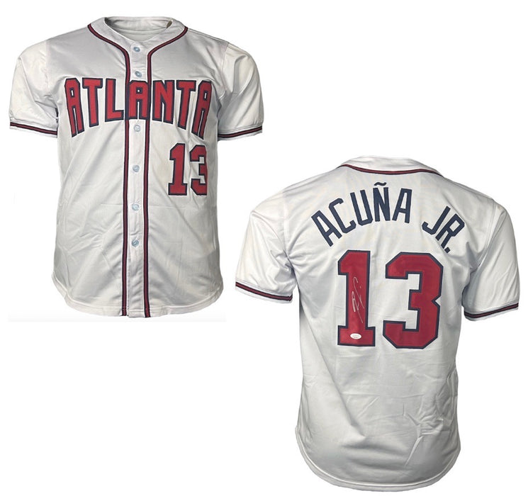 Ronald Acuna Jr. Autographed White Atlanta Custom Baseball Jersey Beckett