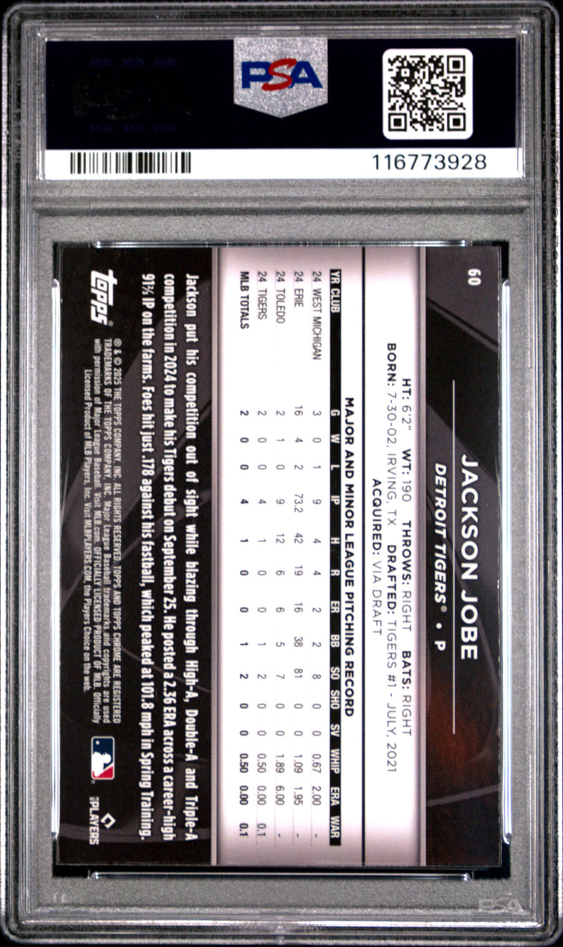 Graded 2025 Topps Chrome Black Jackson Jobe #60 Rookie RC Baseball Card PSA 10 Gem Mint