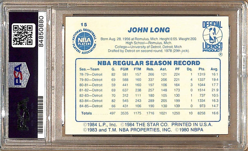 1985-86 Star Company #15 John Long Pistons Signed/Auto Card PSA/DNA 178957