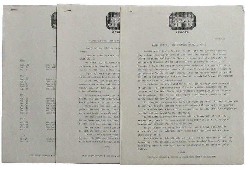 1984 Heavyweight Championship Boxing Holmes vs. Coetzee Press Kit 167445