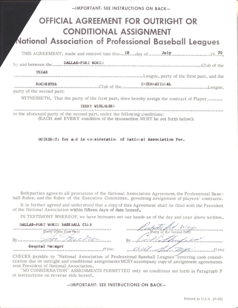 Lot of 7 Terry Wilshusen Baltimore Orioles Unsigned Contract Items 151594