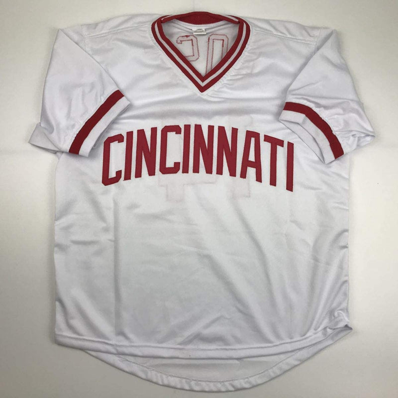 Autographed/Signed Pete Rose Cincinnati White Baseball Jersey JSA COA