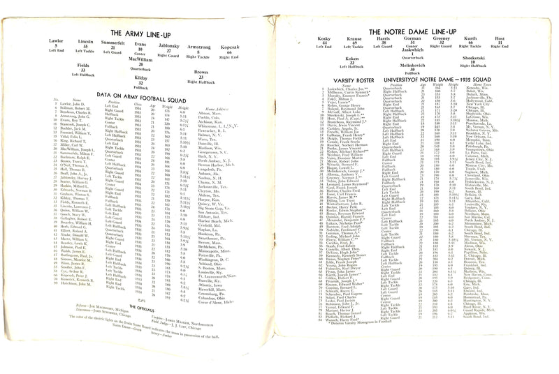 11/26/1932 Army vs. Notre Dame College Program 185775