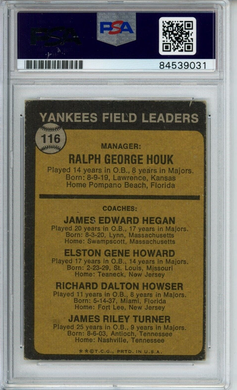 Ralph Houk Hegan Howser Yankees Signed/Autographed 1973 TOPPS  PSA/DNA 166865