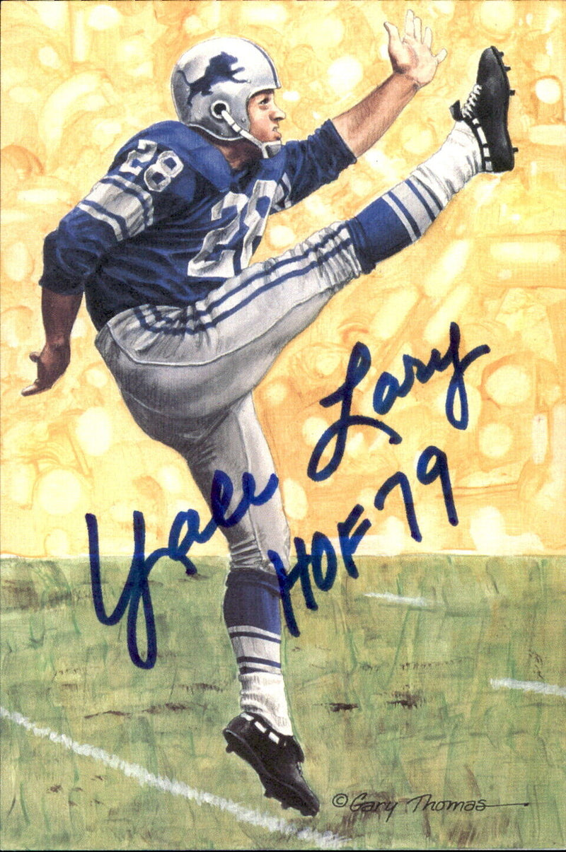 Yale Lary HOF Autographed/Inscribed Goal Line Art GLAC Postcard Lions JSA