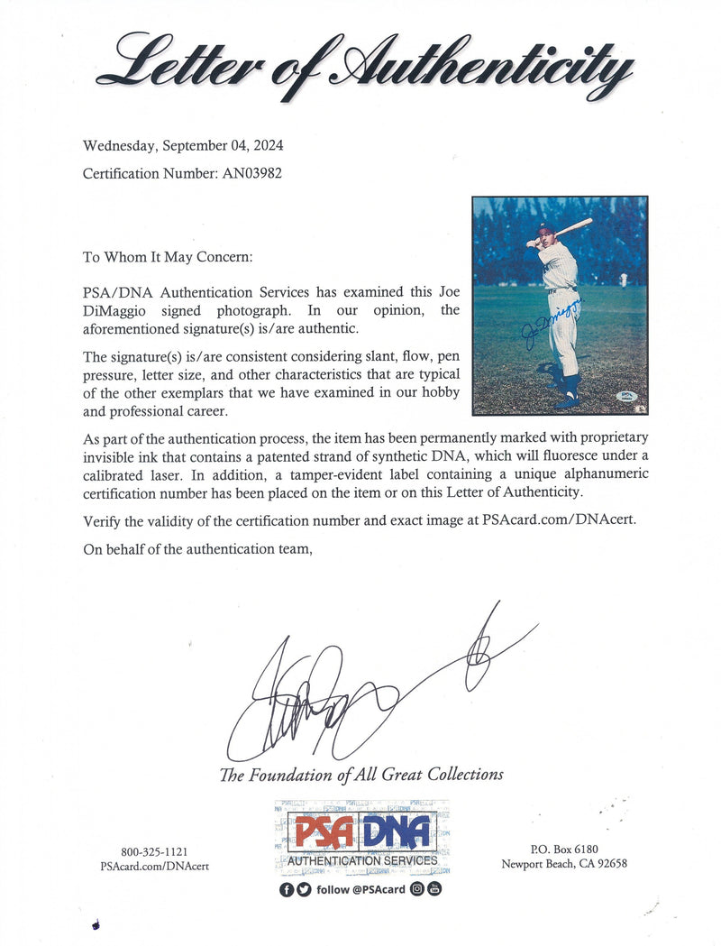 Joe DiMaggio HOF Signed/Autographed 8x10 Photo New York Yankees PSA/DNA 191865