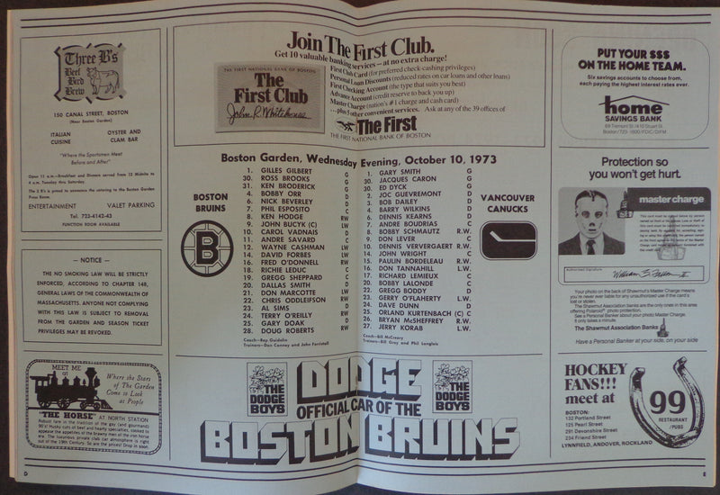 1973 Sport Hockey News Bruins vs. Canucks Hockey Game Program 179506
