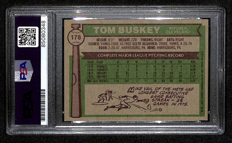 Tom Buskey Signed 1976 Topps Card #178 Cleveland Indians PSA/DNA 184393