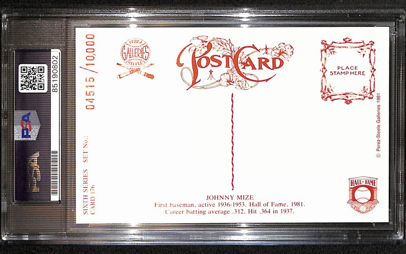 Johnny Mize HOF Signed 1981 Perez Steele Postcard Cardinals PSA/DNA 187414