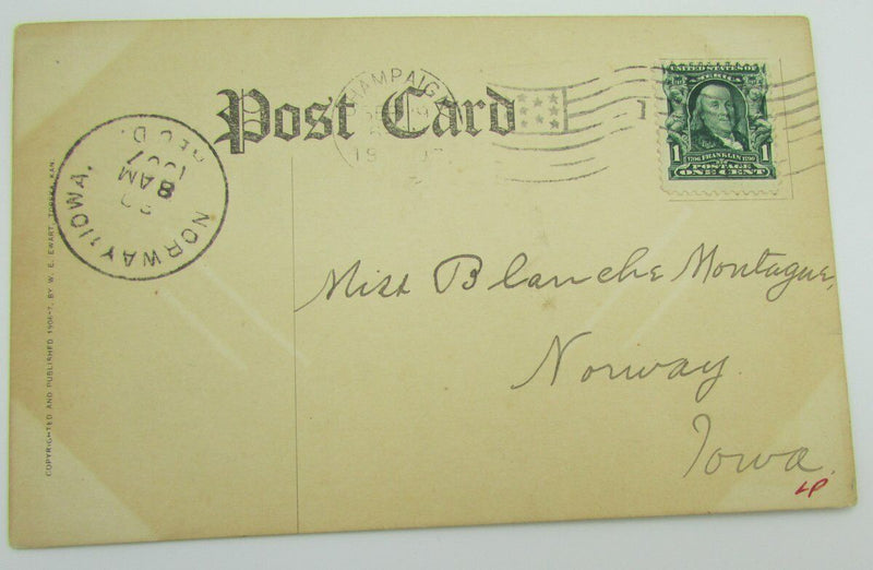 Vintage Postcard postmarked 1907 Univ. of Illinois, College Pennant Series #15