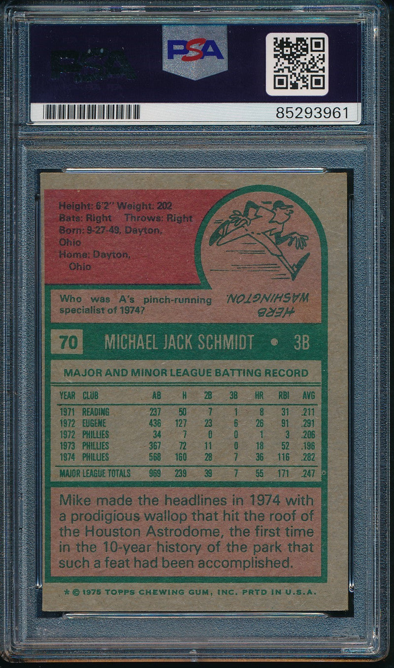 1975 Topps Mike Schmidt Phillies Card #70 Signed PSA/DNA GEM MINT 10 190437