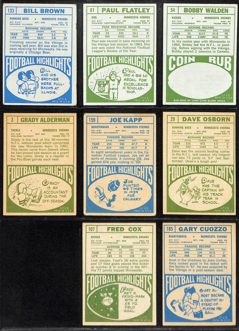 1968 TOPPS Football Vikings Team Cards (8) 189258