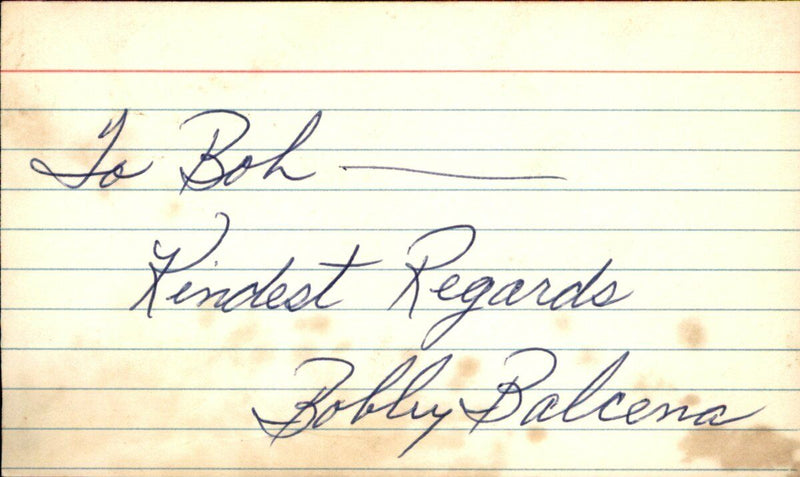 Bobby Balcena Cincinnati Reds d.1990 Signed/Autographed 3x5 Index Card 162570