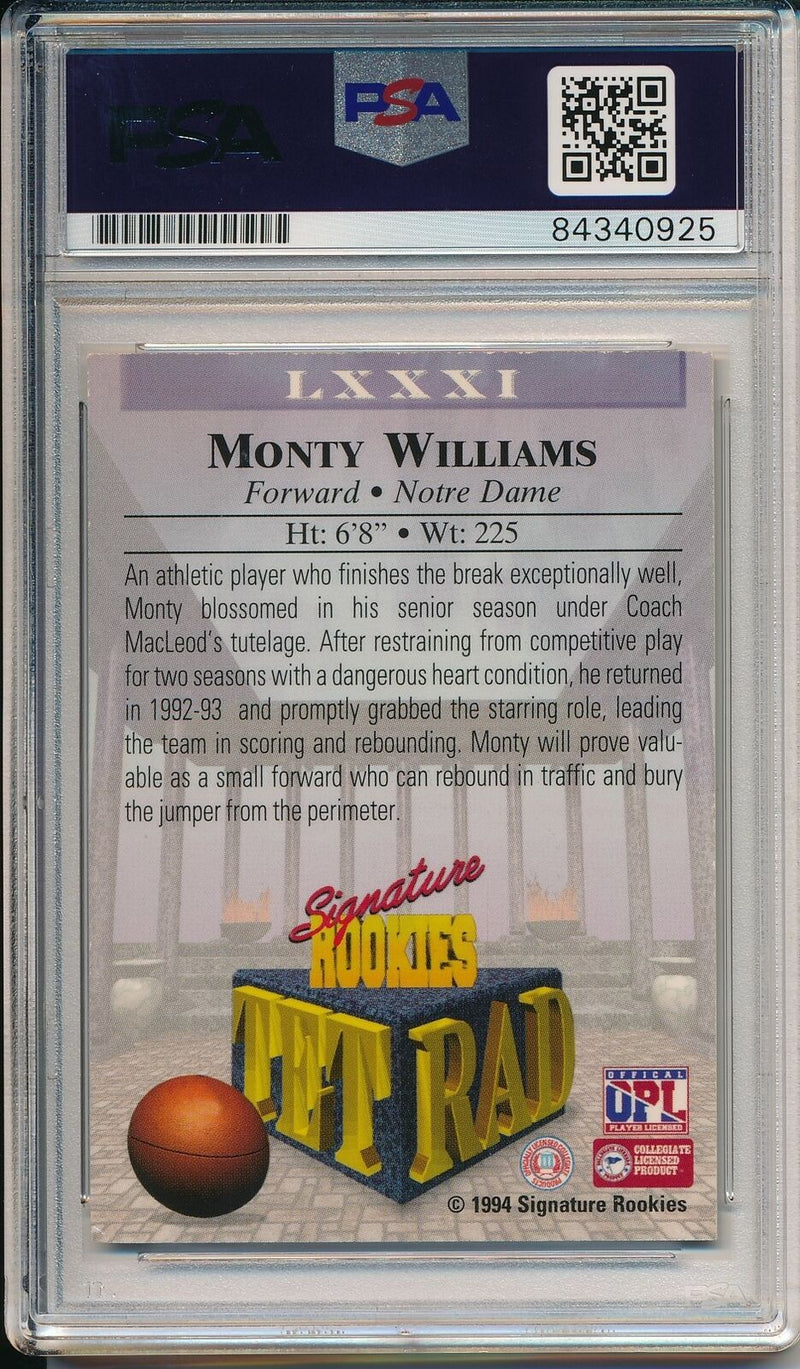 Monty Williams Knicks Signed/Auto 1994 Signature Rookies Card PSA/DNA 163622