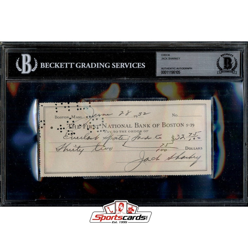 Jack Sharkey Signed Autographed Check BGS JSA
