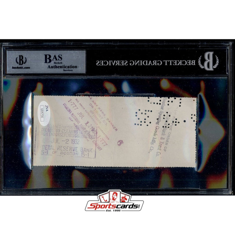Jack Sharkey Signed Autographed Check BGS JSA