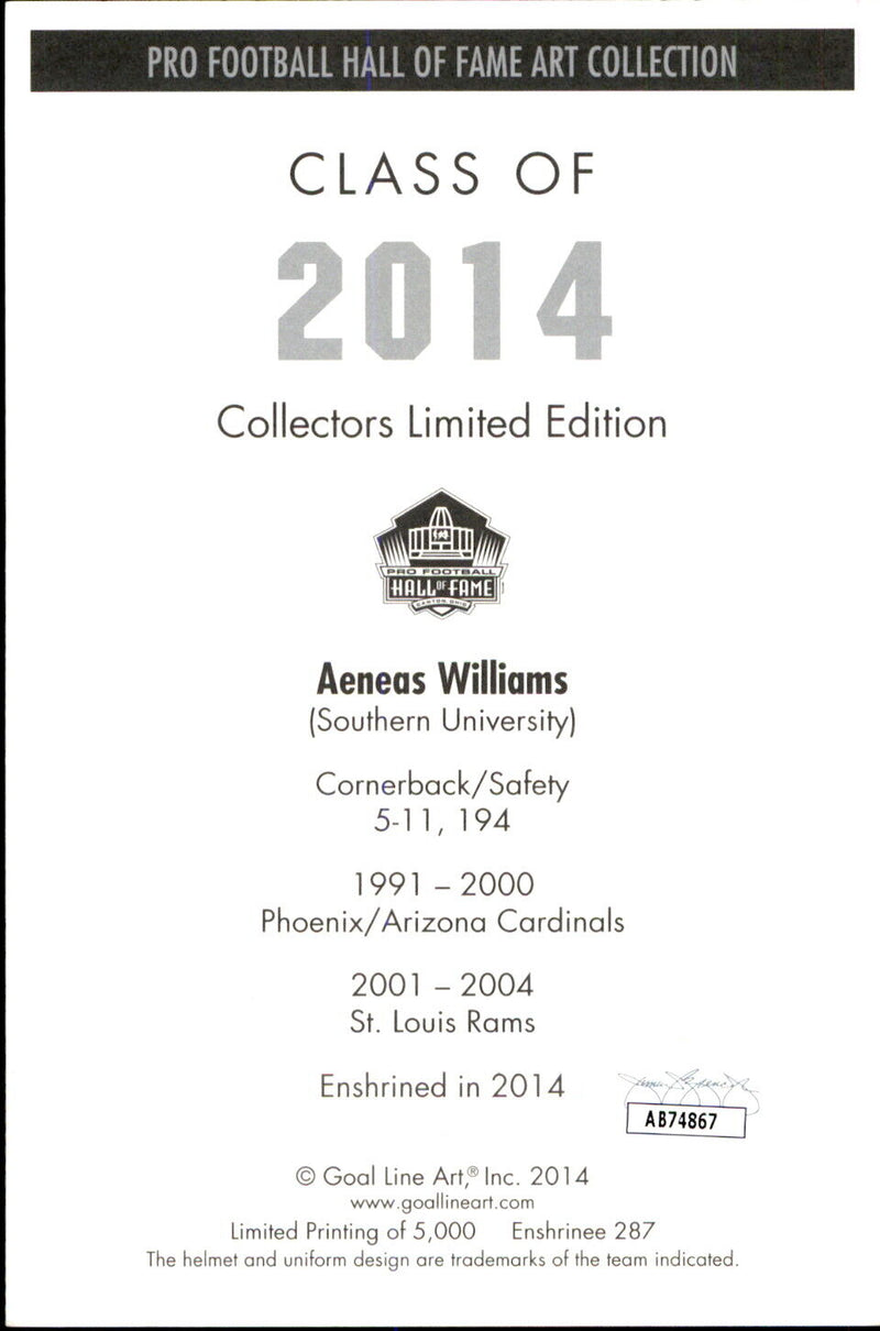 Aeneas Williams HOF Autographed Goal Line Art GLAC Postcard Cardinals JSA