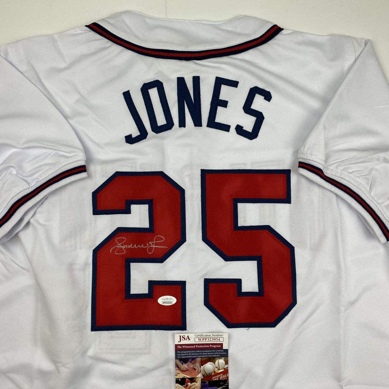 Autographed/Signed Andruw Jones Atlanta White Baseball Jersey JSA COA