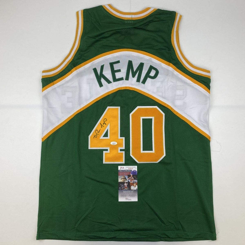 Autographed/Signed Shawn Kemp Seattle Green Basketball Jersey JSA COA