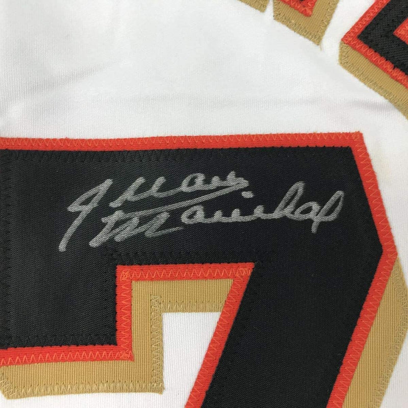 Framed Autographed/Signed Juan Marichal 35x39 San Francisco White Baseball Jersey JSA COA