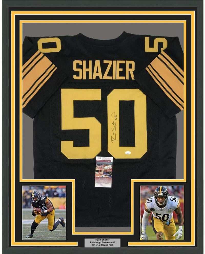 Framed Autographed/Signed Ryan Shazier 35x39 Pittsburgh Color Rush Football Jersey JSA COA