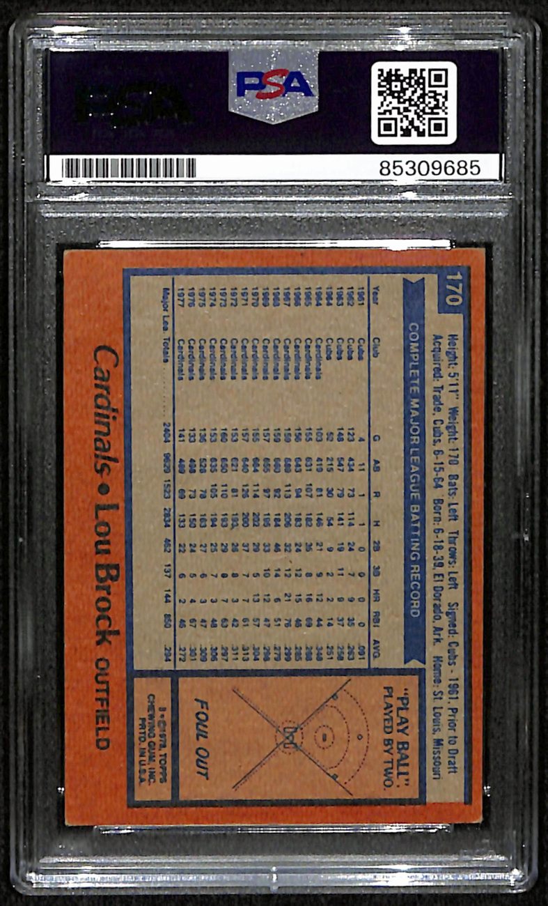 Lou Brock HOF Signed/Autographed 1978 Topps Card #170 Cardinals PSA/DNA 190680