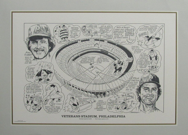 Veterans Stadium, Philadelphia 22x16 Lithograph w/ Mike Schmidt & Steve Carlton